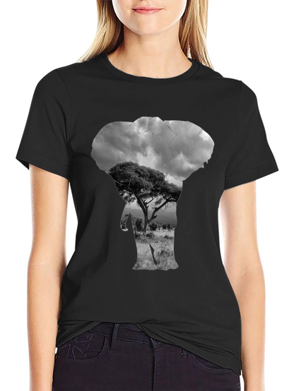 Elephant Silhouette Graphic Black T-Shirt