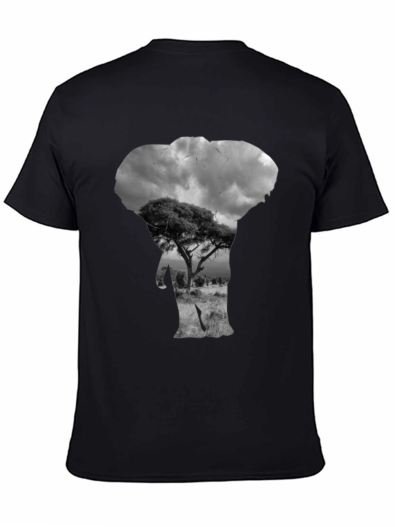 Elephant Silhouette Graphic Black T-Shirt