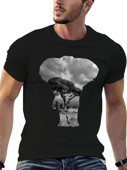 Elephant Silhouette Graphic Black T-Shirt