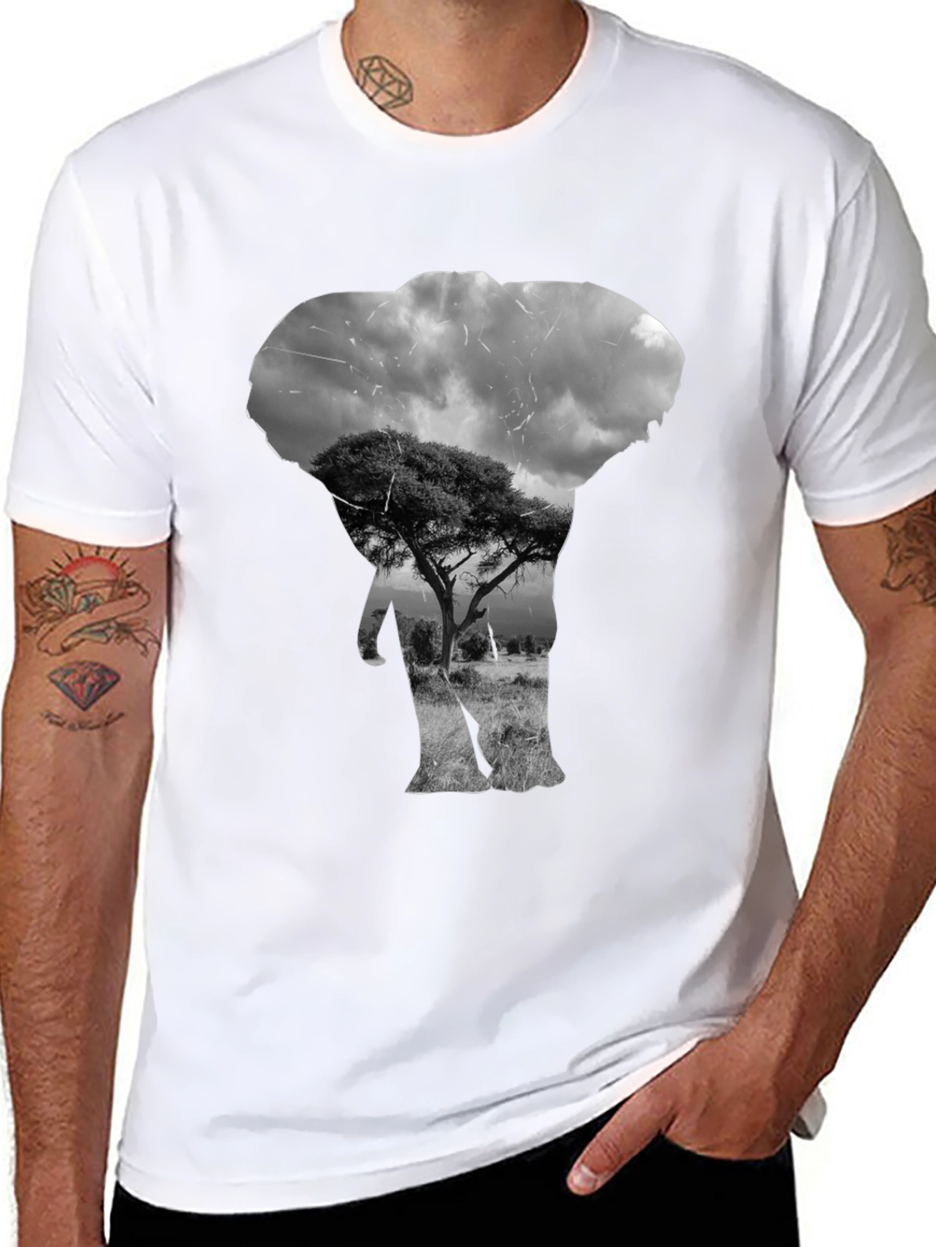 Elephant Silhouette Graphic Black T-Shirt