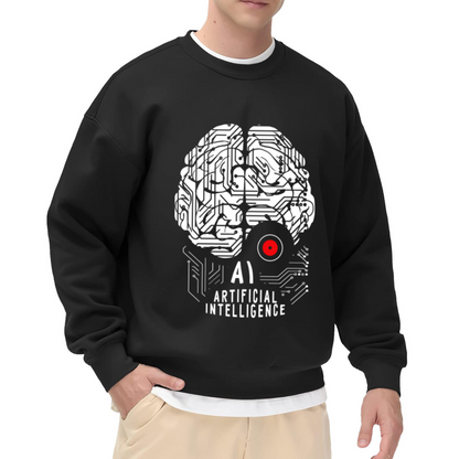 AI Artificial Intelligence Brain Crewneck Sweatshirt - Tech Cyberpunk Circuit Pullover