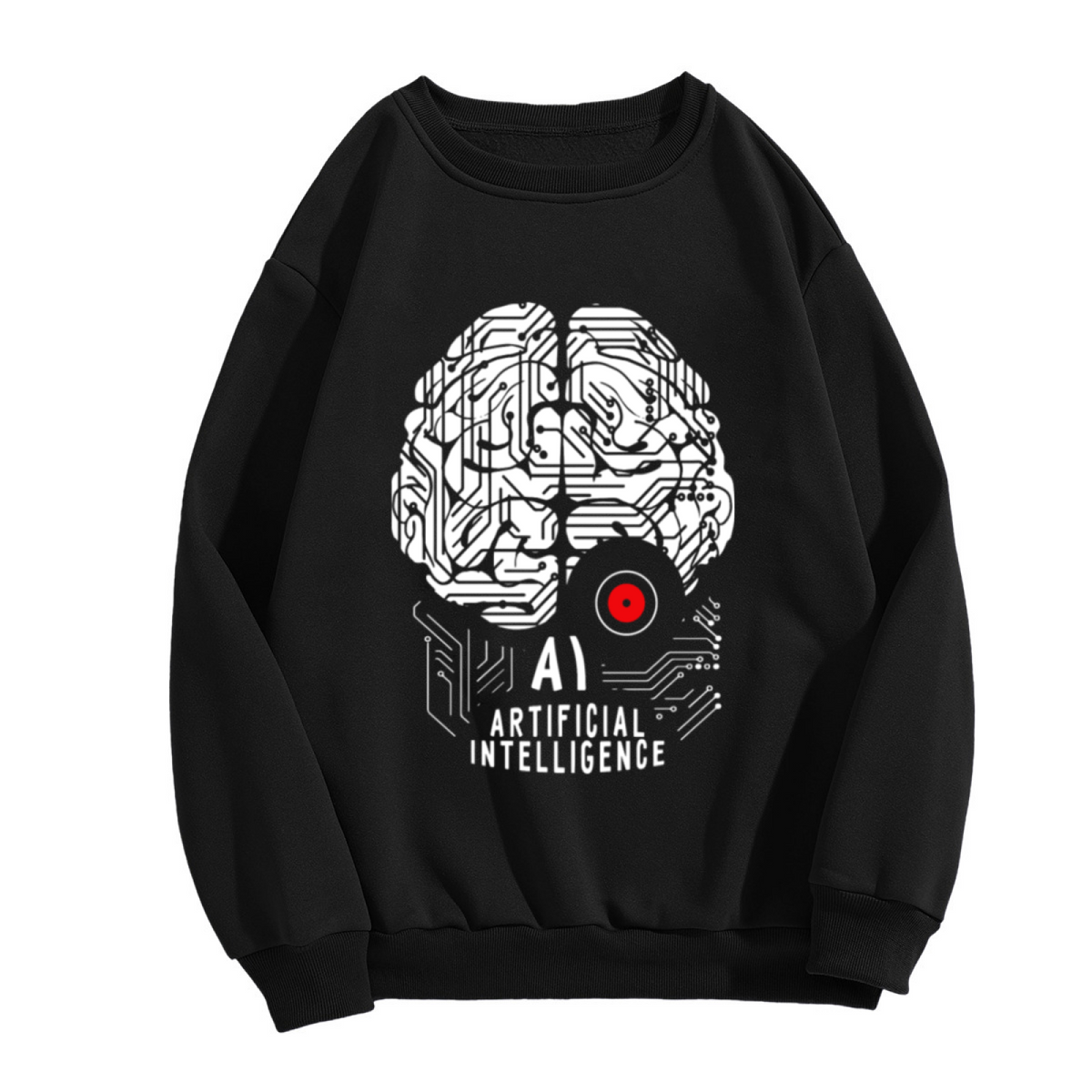 AI Artificial Intelligence Brain Crewneck Sweatshirt - Tech Cyberpunk Circuit Pullover
