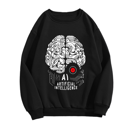AI Artificial Intelligence Brain Crewneck Sweatshirt - Tech Cyberpunk Circuit Pullover