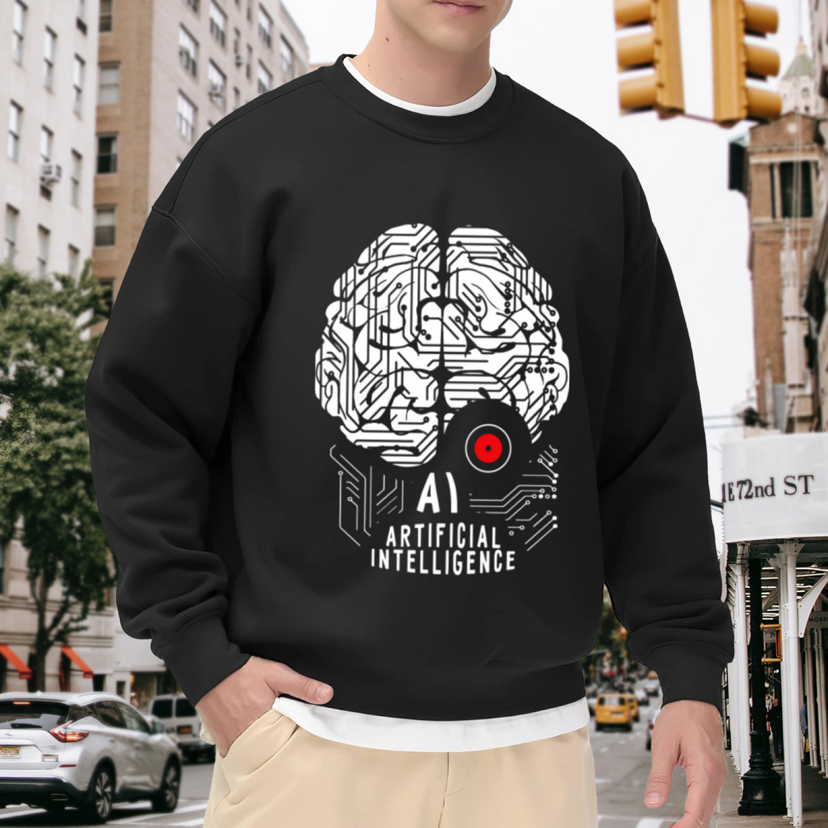 AI Artificial Intelligence Brain Crewneck Sweatshirt - Tech Cyberpunk Circuit Pullover