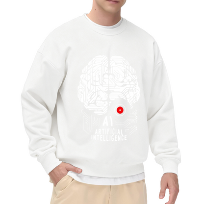 AI Artificial Intelligence Brain Crewneck Sweatshirt - Tech Cyberpunk Circuit Pullover