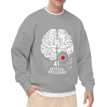 AI Artificial Intelligence Brain Crewneck Sweatshirt - Tech Cyberpunk Circuit Pullover