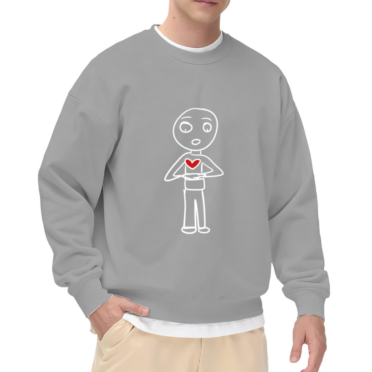 Wink Heart Character Sweatshirt - Cute Minimalist Doodle Crewneck, Quirky Love Character Pullover, Funny Heart Face Gift Sweatshirt, Whimsical Art Top