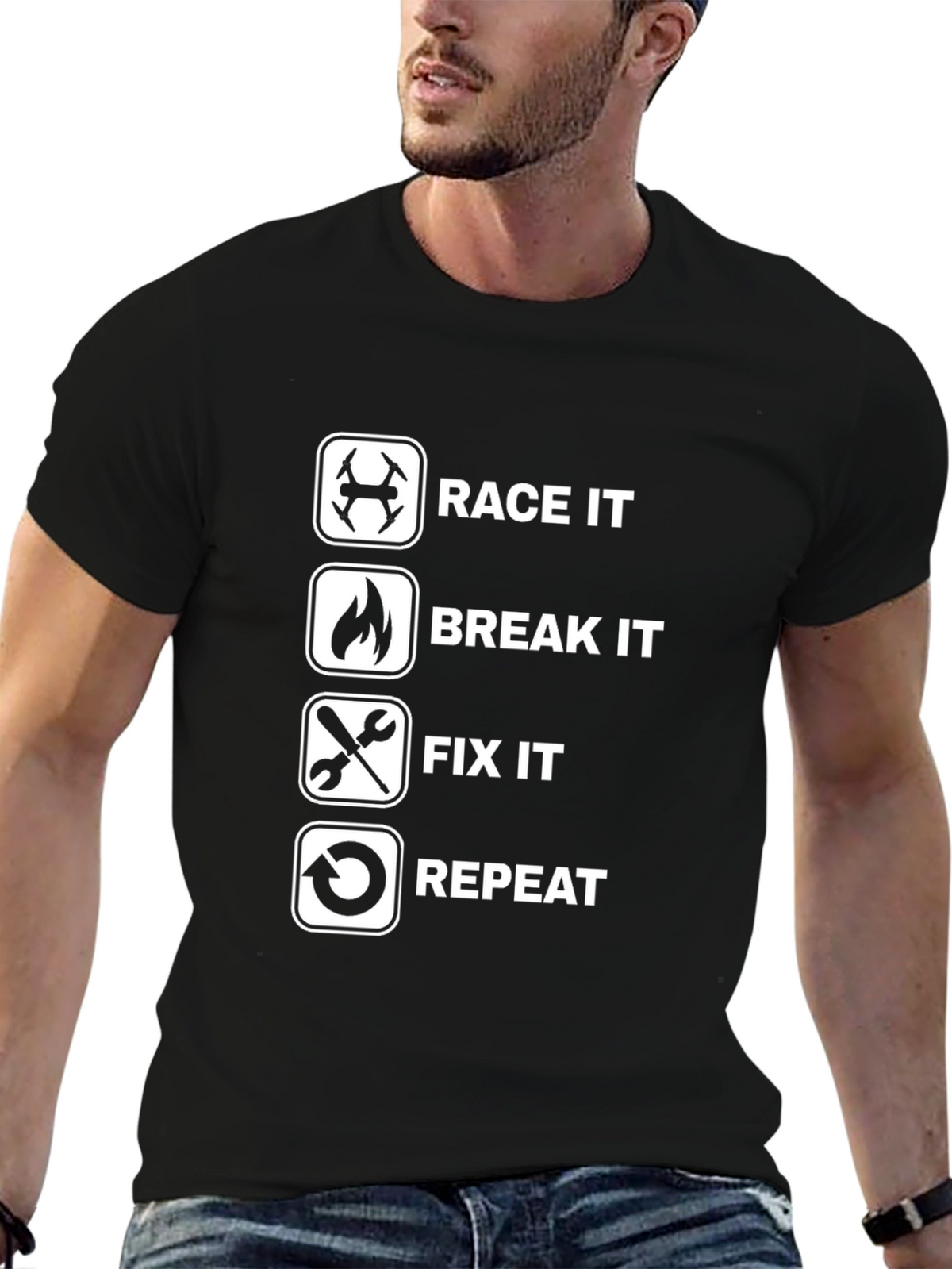 Race Break Fix Repeat Black T-Shirt