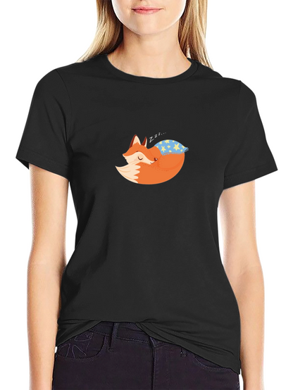 Fox Sleeping on Pillow Black T-Shirt