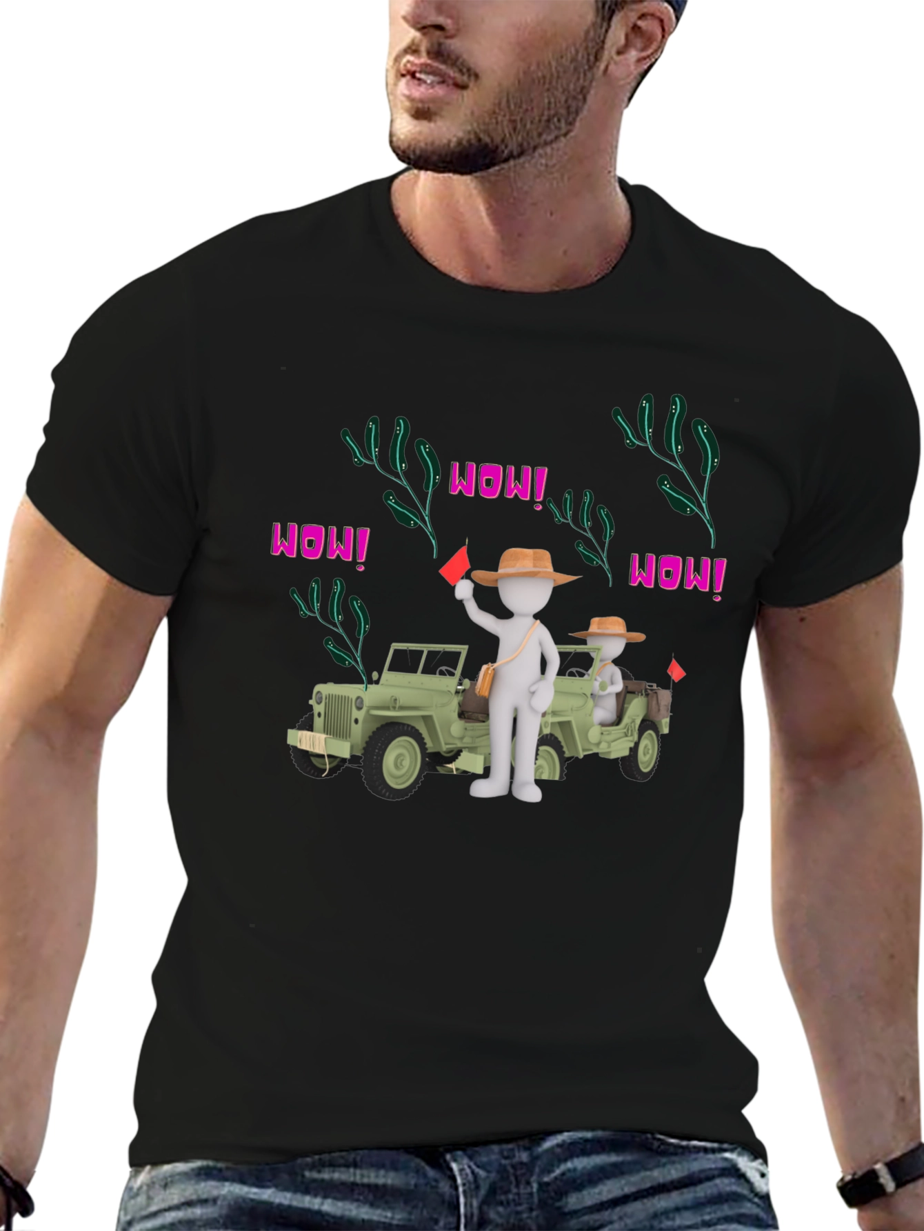 Cartoon Style Jeep Adventure Black T-Shirt