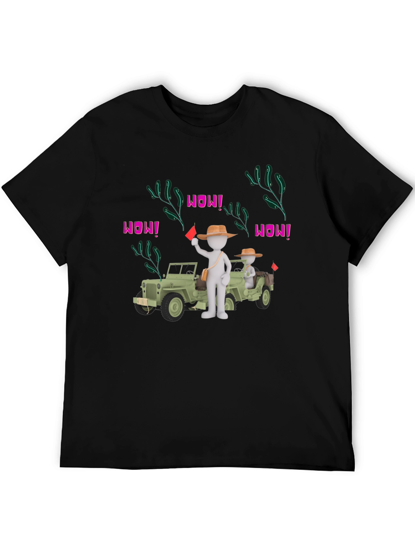 Cartoon Style Jeep Adventure Black T-Shirt