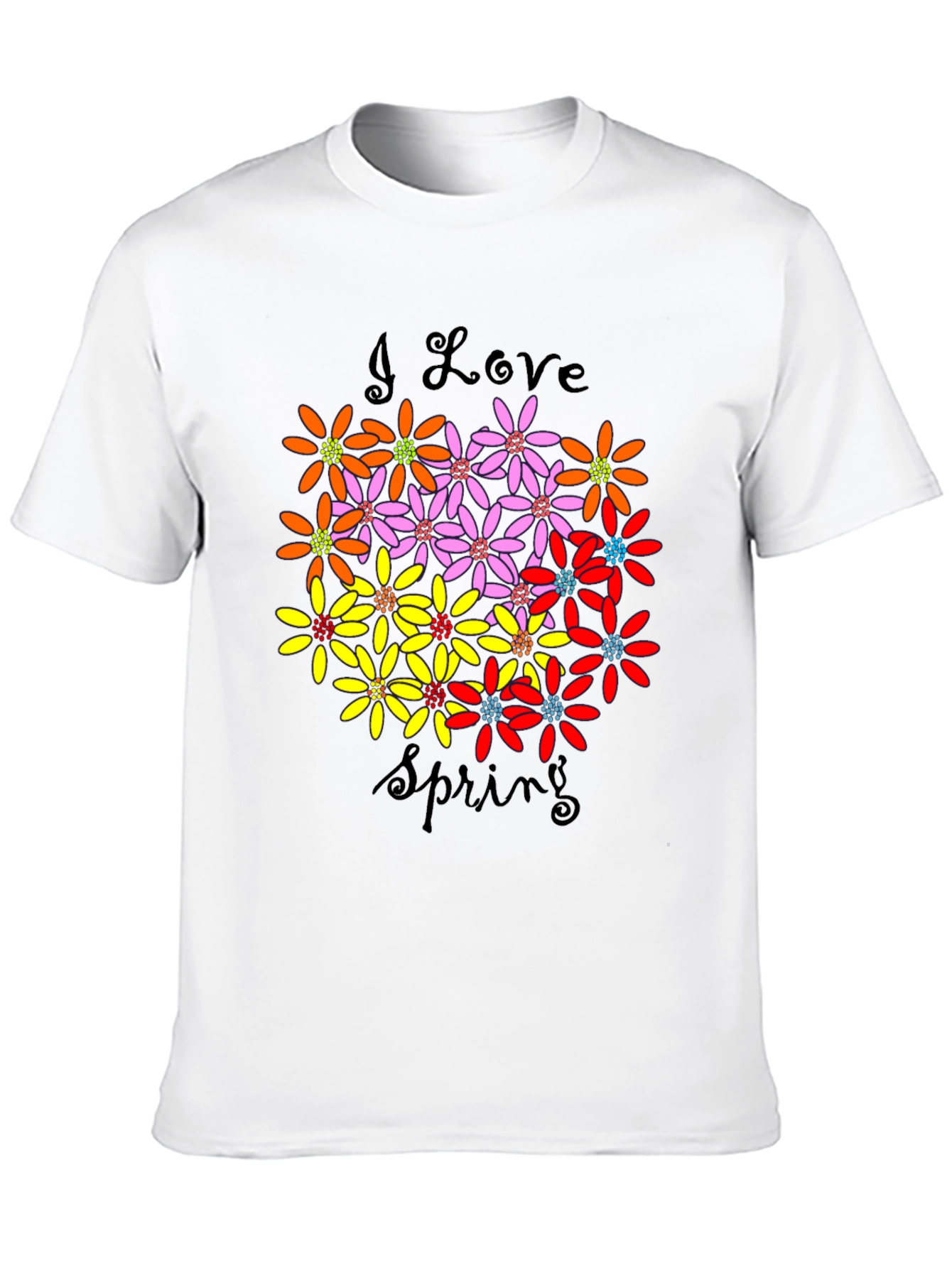 I Love Spring Floral Graphic Black T-Shirt