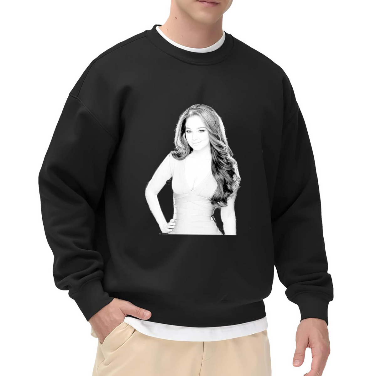 Vintage Woman Portrait Crewneck Sweatshirt - Black & White Photography Art Pullover
