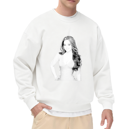 Vintage Woman Portrait Crewneck Sweatshirt - Black & White Photography Art Pullover