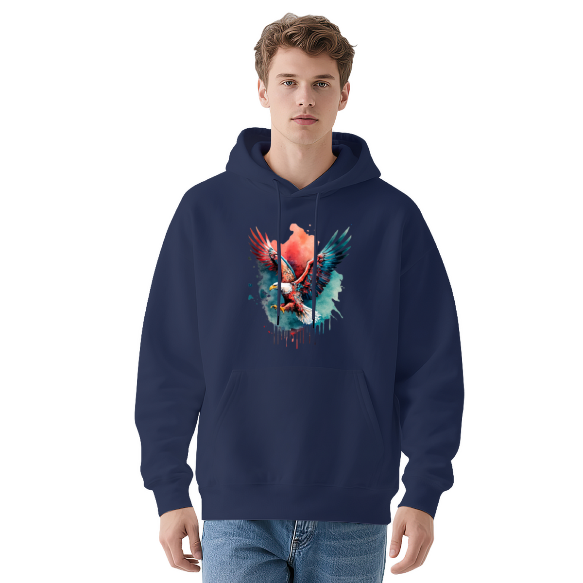 Eagle Watercolor Splash Hoodie ¨C Navy