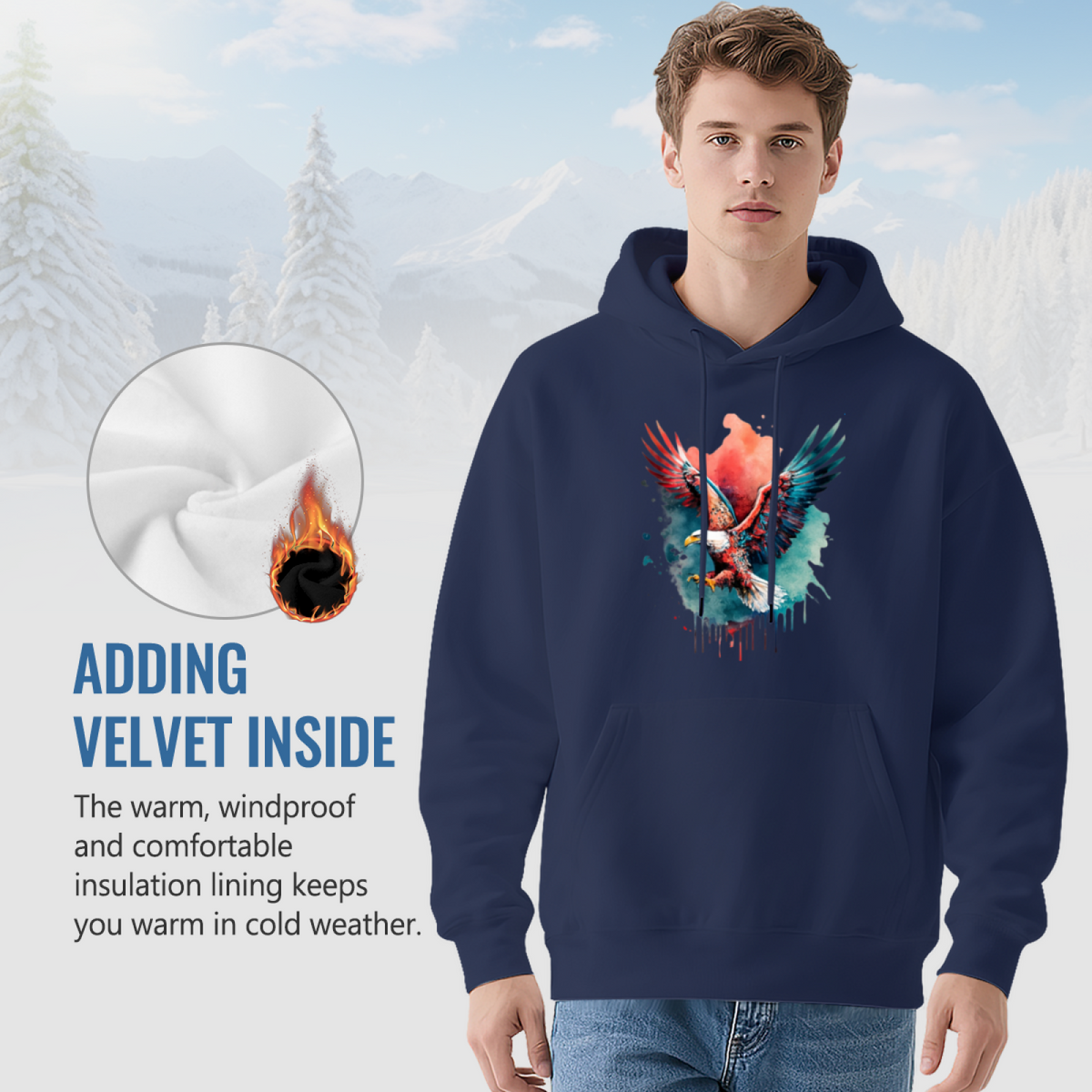Eagle Watercolor Splash Hoodie ¨C Navy