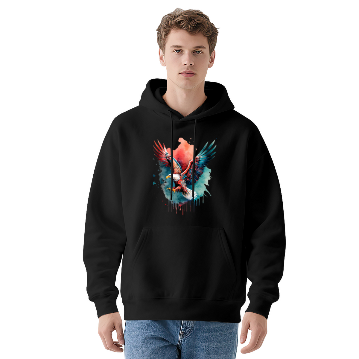 Eagle Watercolor Splash Hoodie ¨C Navy