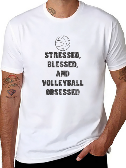 Stressed Blessed Volleyball Obsessed Black Tee