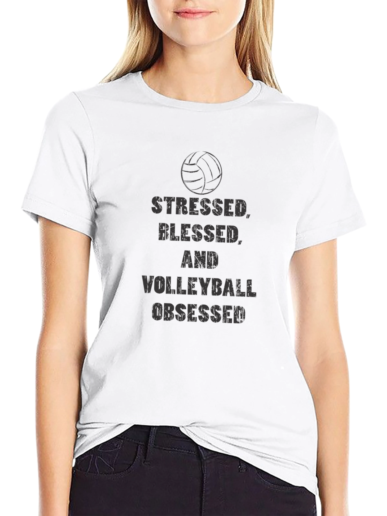 Stressed Blessed Volleyball Obsessed Black Tee