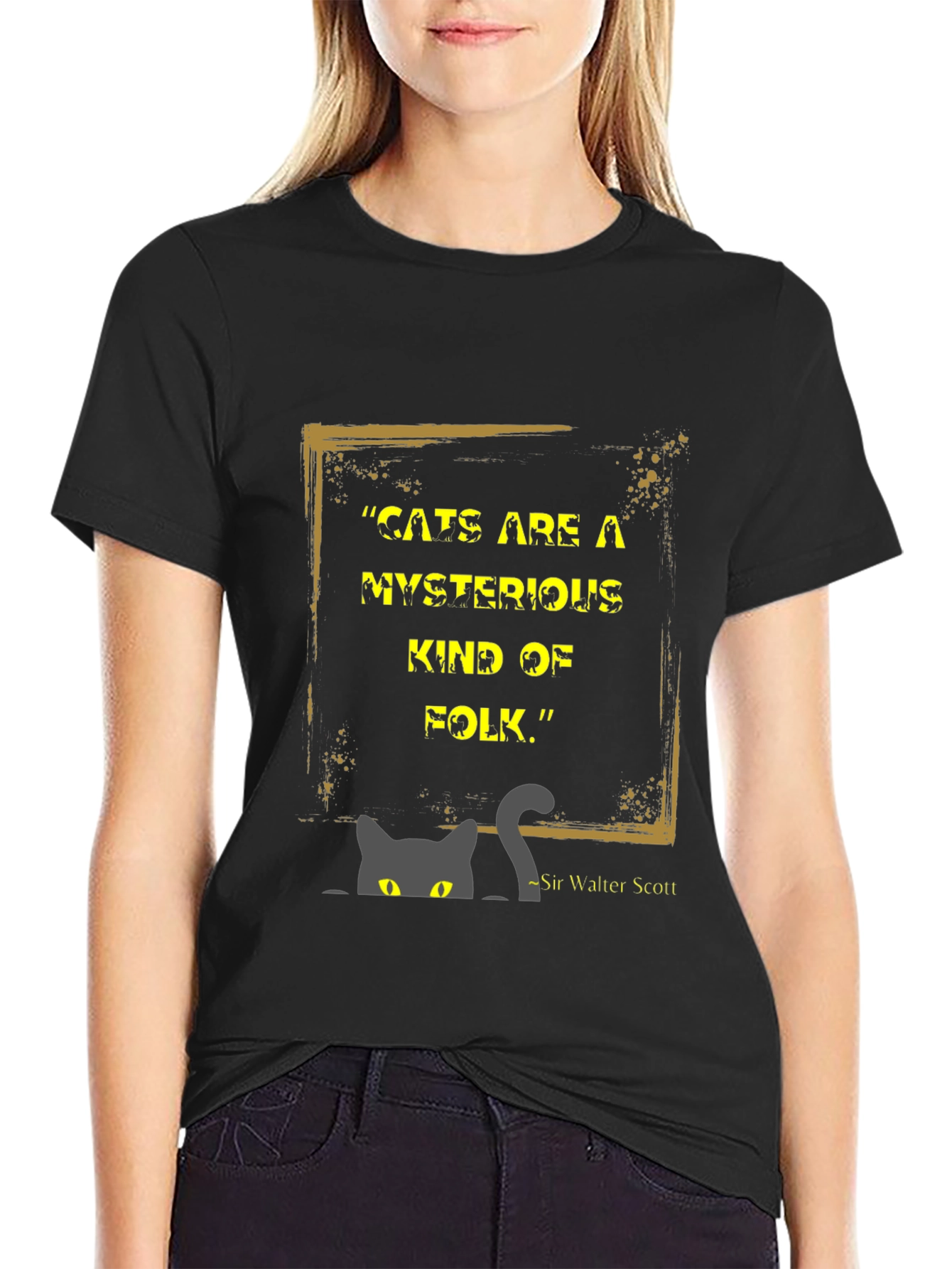 Mysterious Cat Quote Graphic Tee - Unique Style