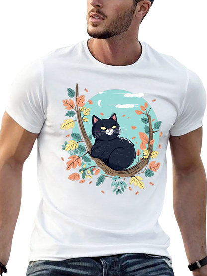 Black Cat Tree Branch T-Shirt
