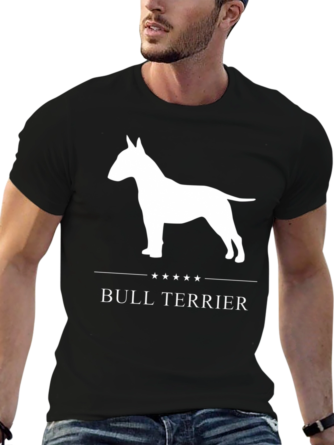 Bull Terrier Dog Graphic Tee - Black Cotton T-Shirt