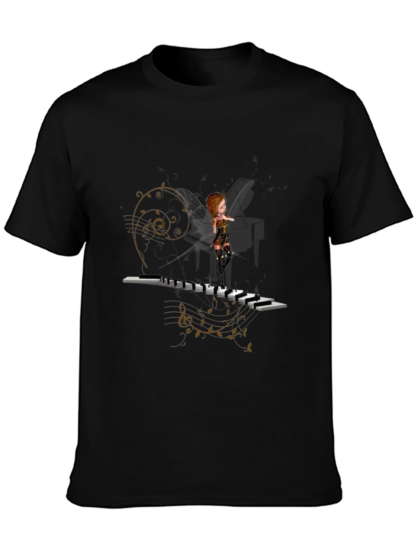 Piano Fairy Black T-Shirt