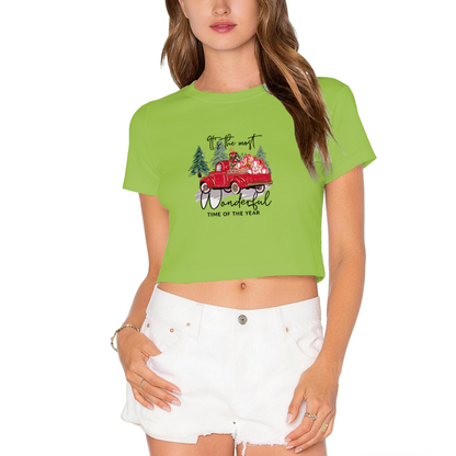 Vintage Red Truck Christmas Holiday Crop Tee