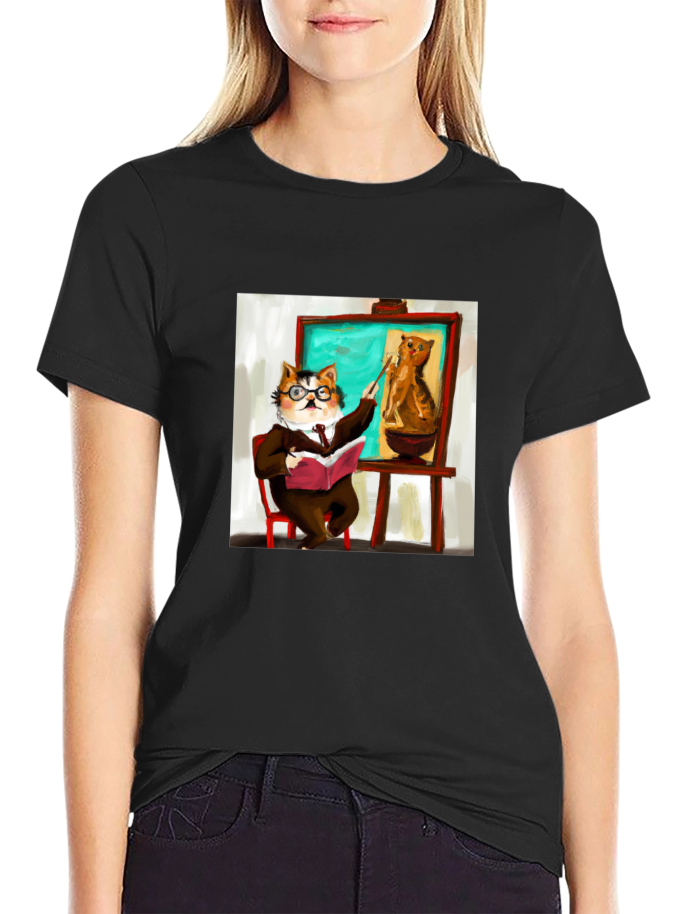 Professor Cat Black T-Shirt - Funny Unique Design