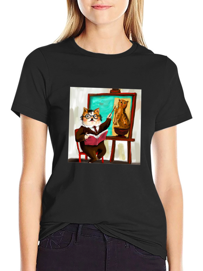 Professor Cat Black T-Shirt - Funny Unique Design