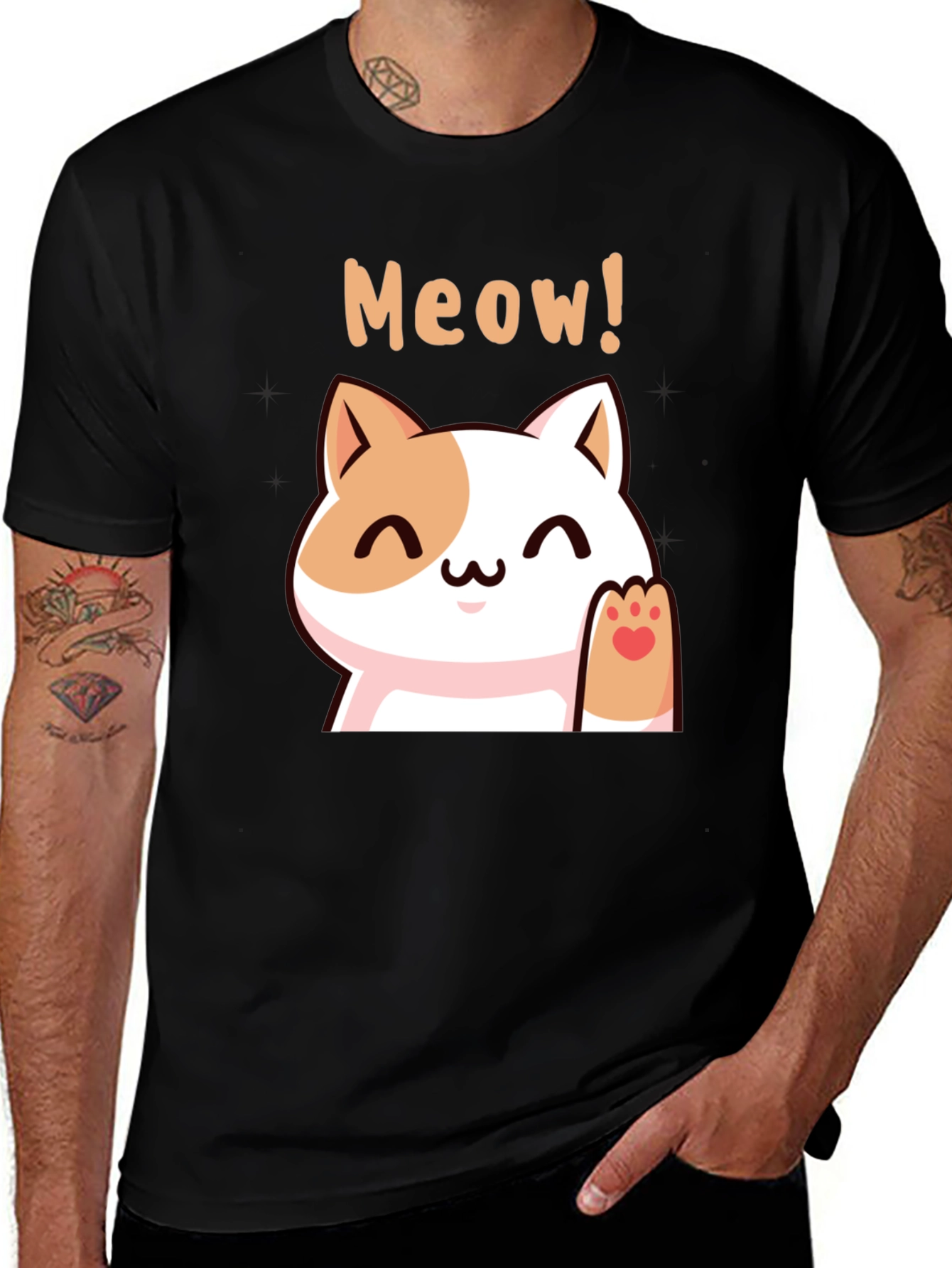 Cute Meow Cat Black T-Shirt