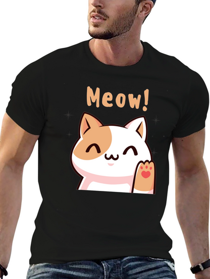 Cute Meow Cat Black T-Shirt