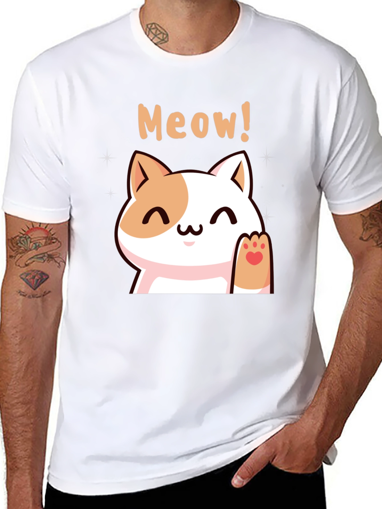 Cute Meow Cat Black T-Shirt