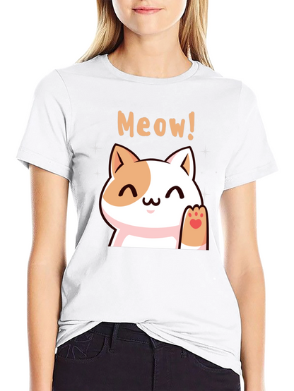 Cute Meow Cat Black T-Shirt