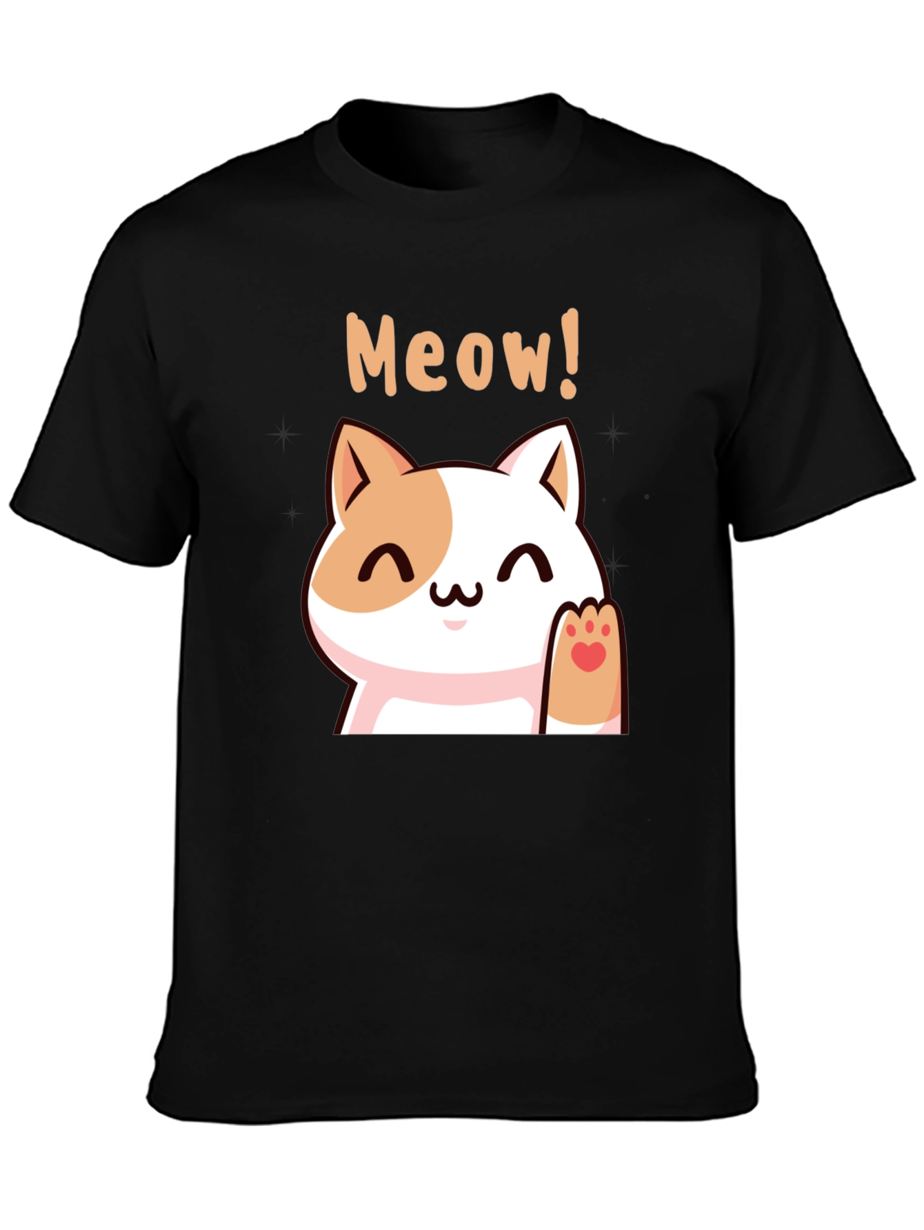 Cute Meow Cat Black T-Shirt