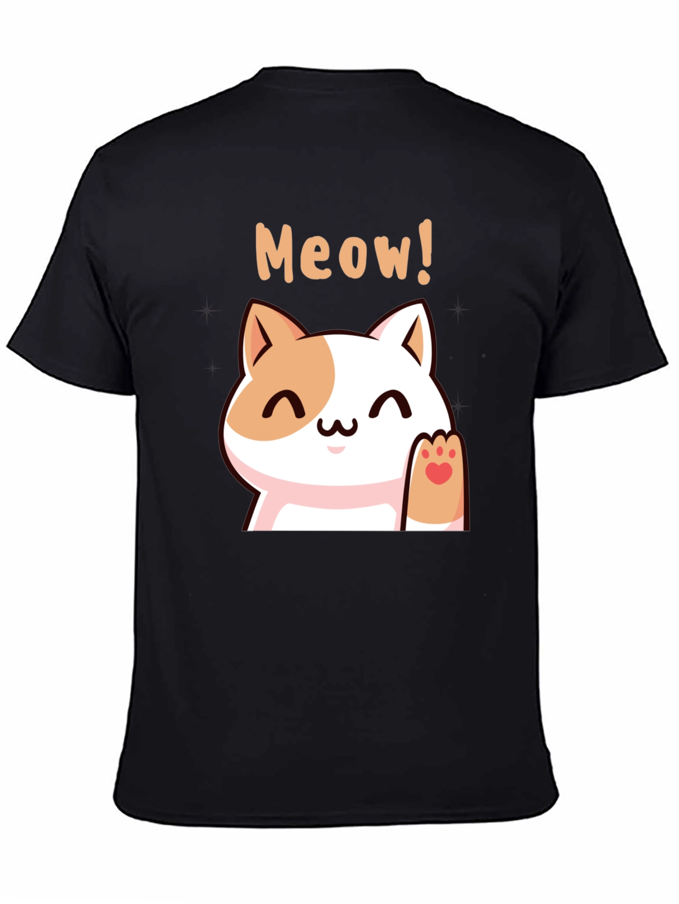 Cute Meow Cat Black T-Shirt