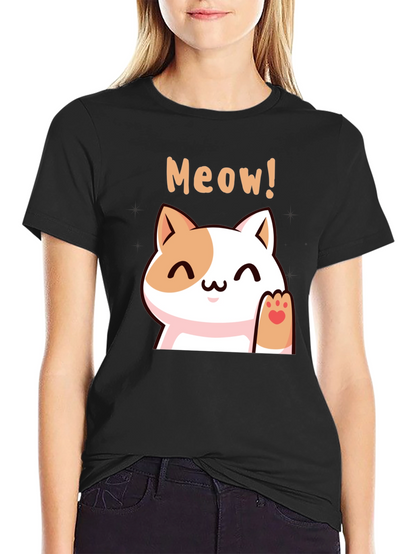 Cute Meow Cat Black T-Shirt