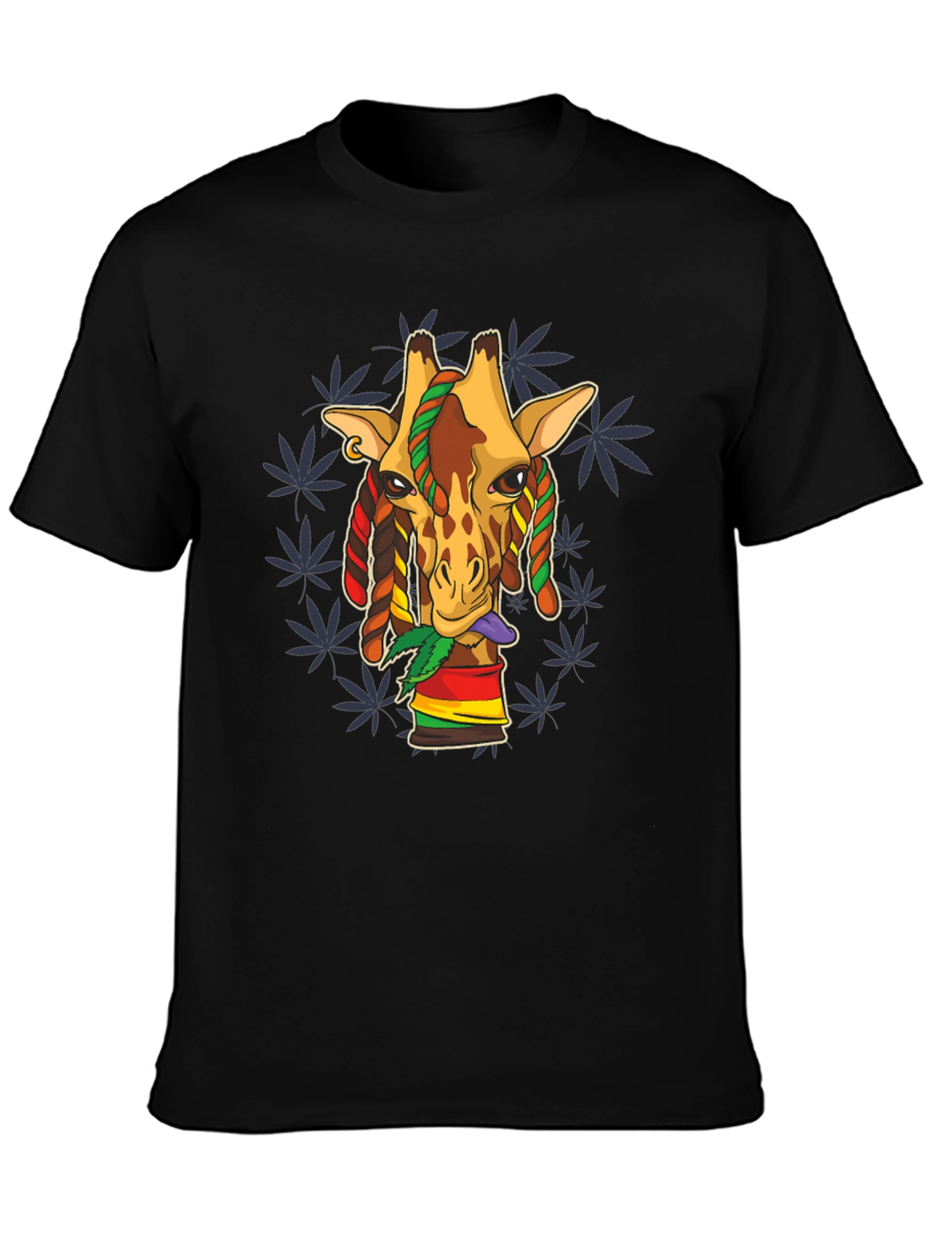 Rasta Giraffe Graphic Tee - Black Cotton Blend