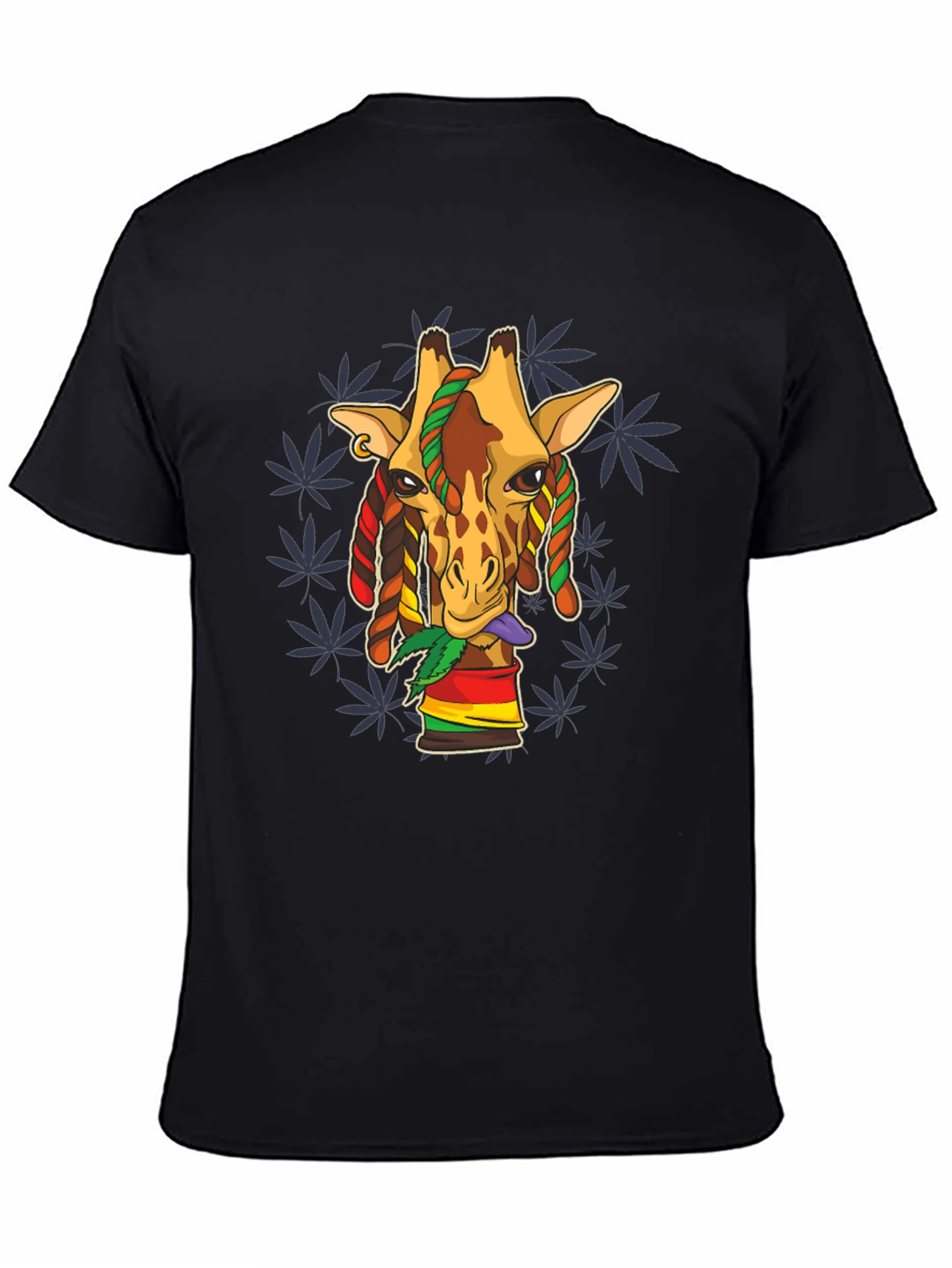 Rasta Giraffe Graphic Tee - Black Cotton Blend
