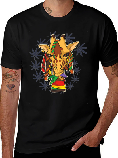 Rasta Giraffe Graphic Tee - Black Cotton Blend