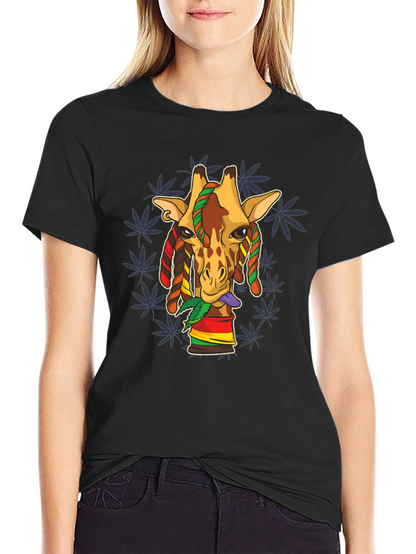 Rasta Giraffe Graphic Tee - Black Cotton Blend