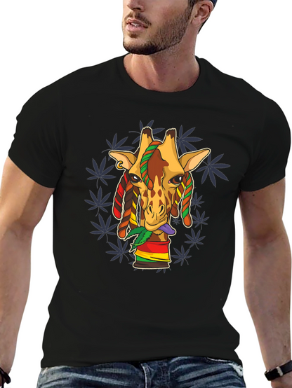 Rasta Giraffe Graphic Tee - Black Cotton Blend