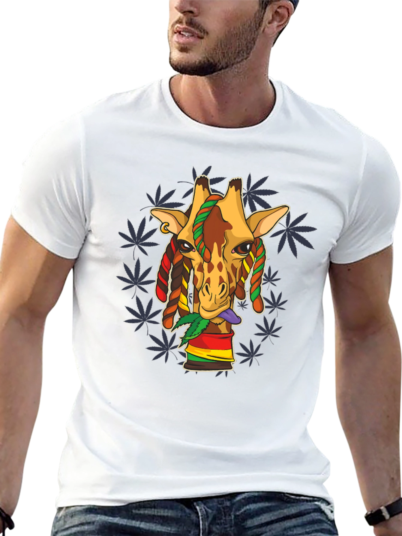 Rasta Giraffe Graphic Tee - Black Cotton Blend