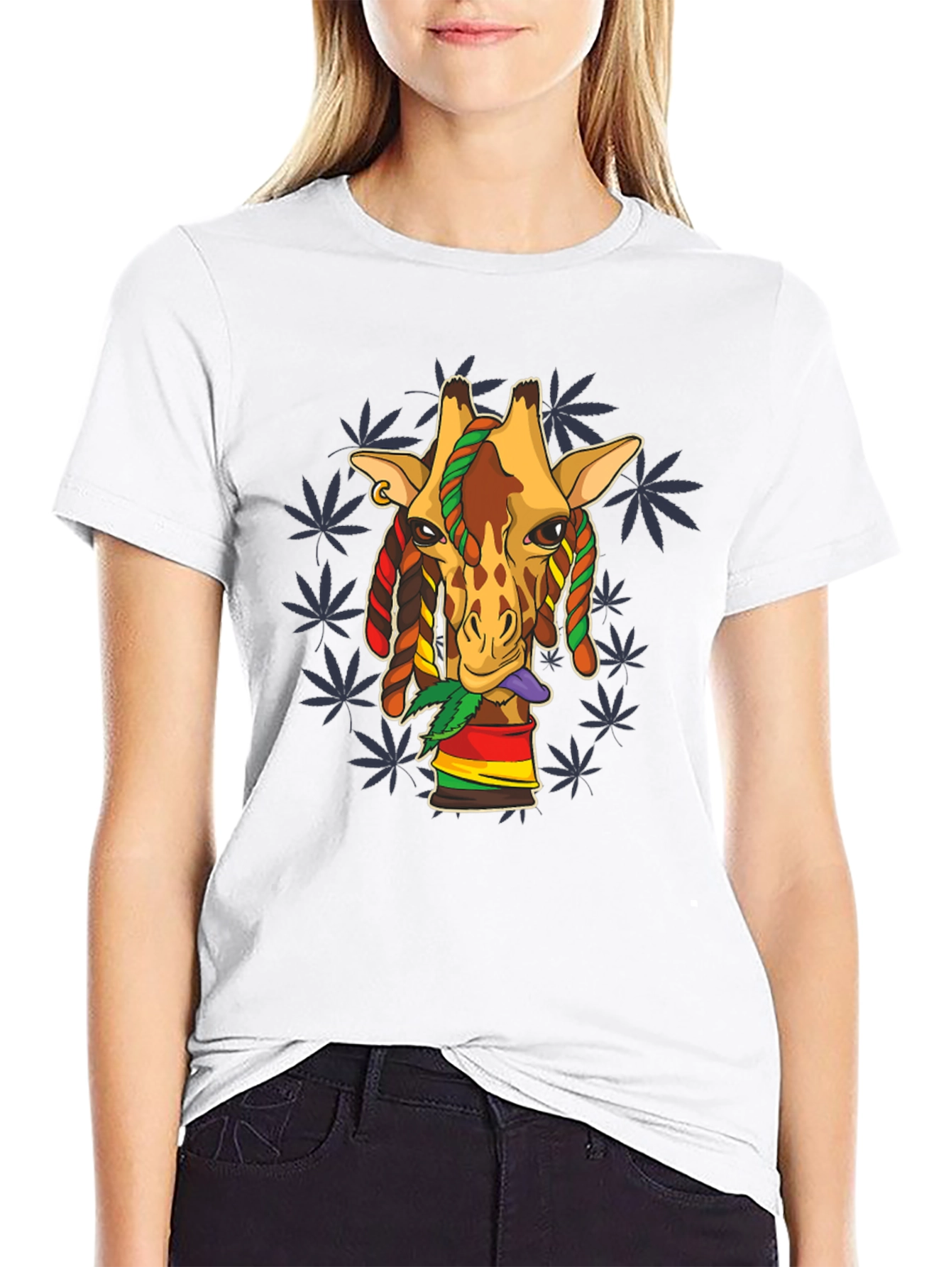 Rasta Giraffe Graphic Tee - Black Cotton Blend