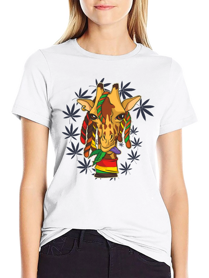 Rasta Giraffe Graphic Tee - Black Cotton Blend