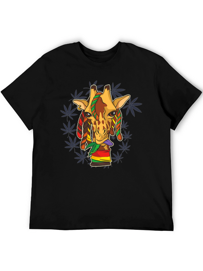 Rasta Giraffe Graphic Tee - Black Cotton Blend