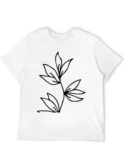 Minimalist Leaf Design Black T-Shirt