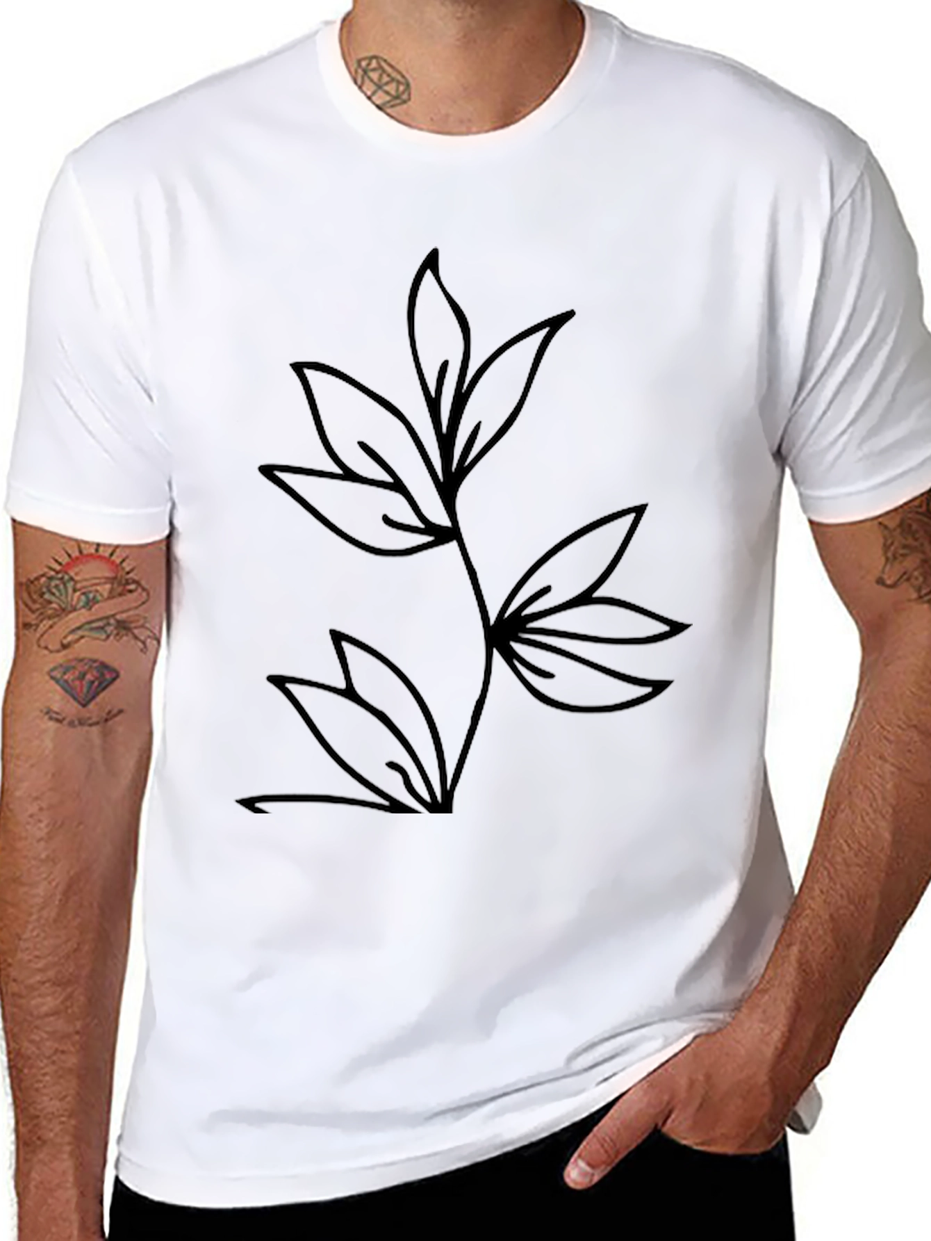Minimalist Leaf Design Black T-Shirt