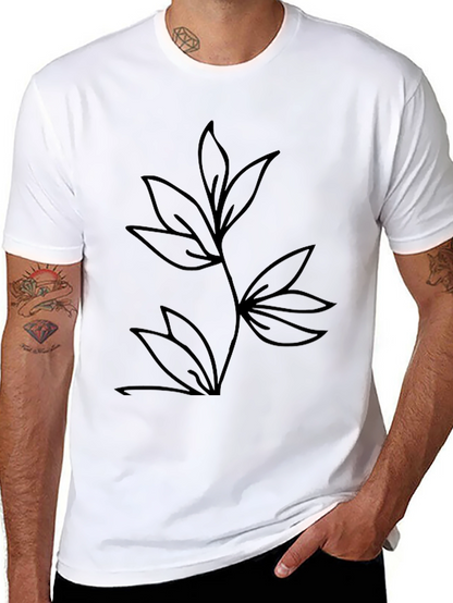 Minimalist Leaf Design Black T-Shirt