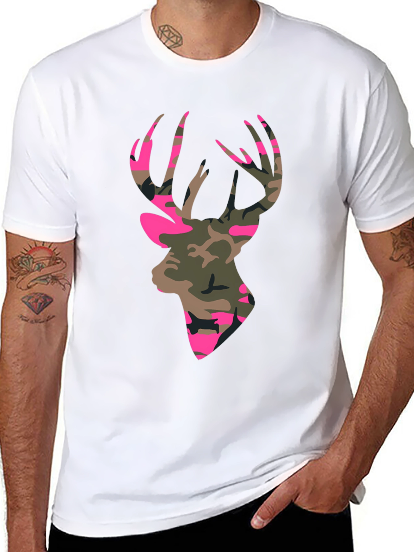 Camo Deer Head Graphic Tee - Mens Black T-Shirt